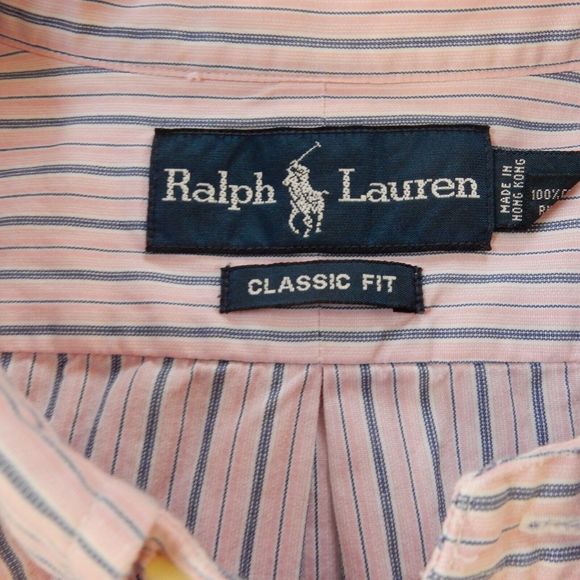 Ralph Lauren Mens Shirt XL Pink Stripe Classic Fit Cotton Embroidered Pony Logo - Picture 4 of 9